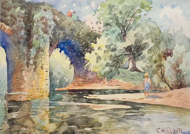 Boy Fishing by the Bridge
